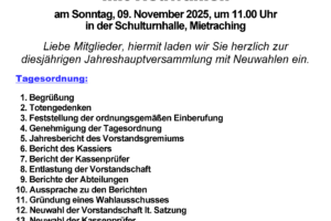 Jahreshauptversammlung 2025 ist am 9. November